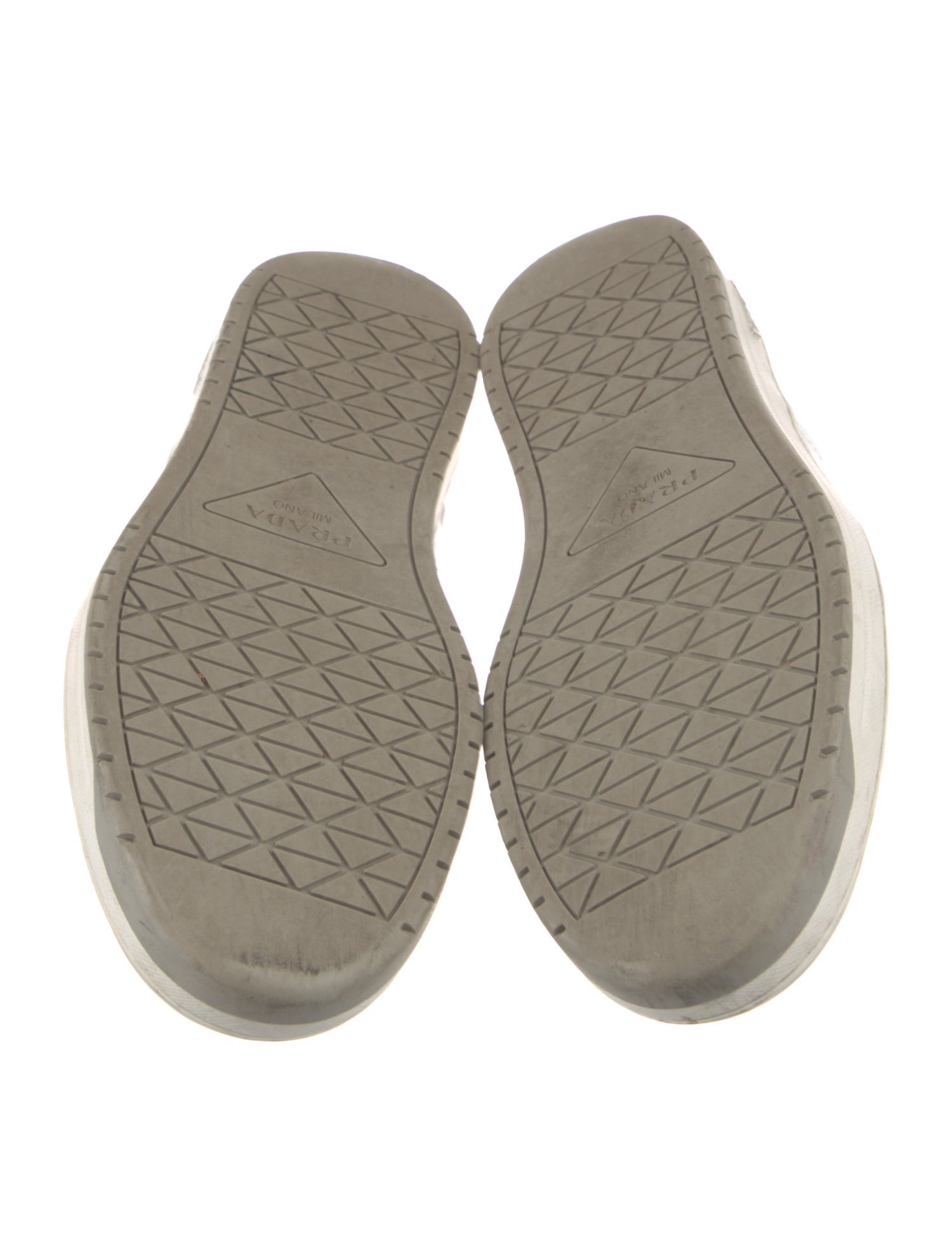 Prada Enameled Metal Triangle Leather Sneakers